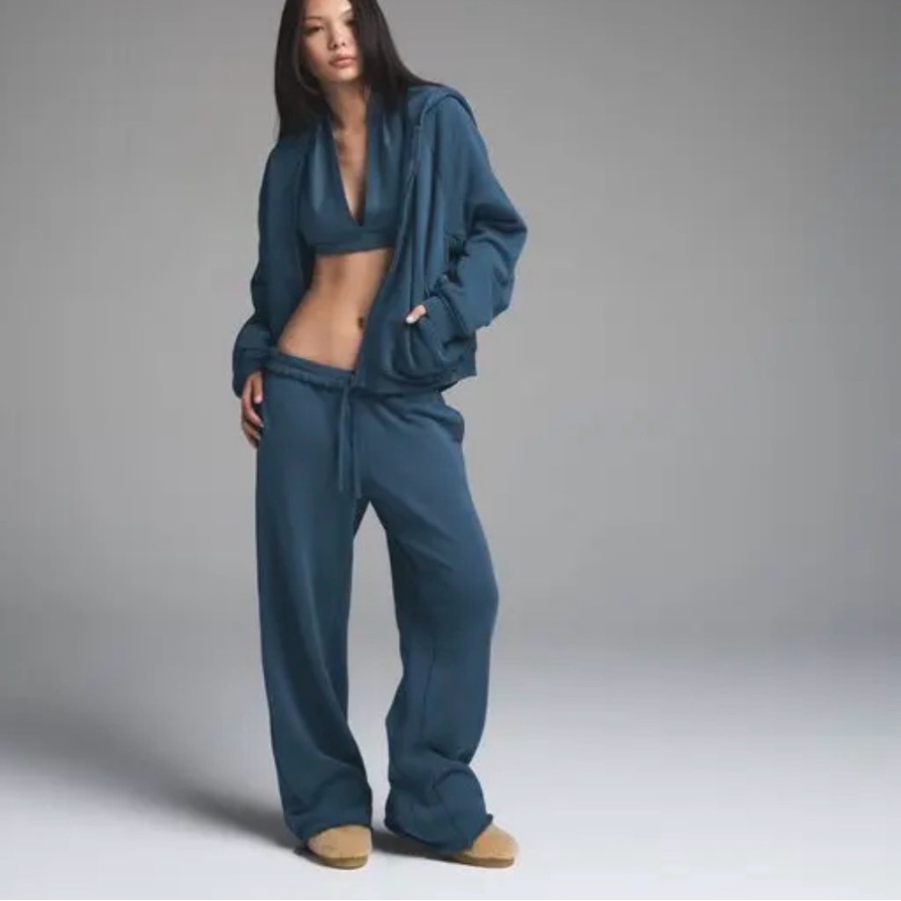 Skims organic cotton zip up hoodie and matching wide leg joggers set